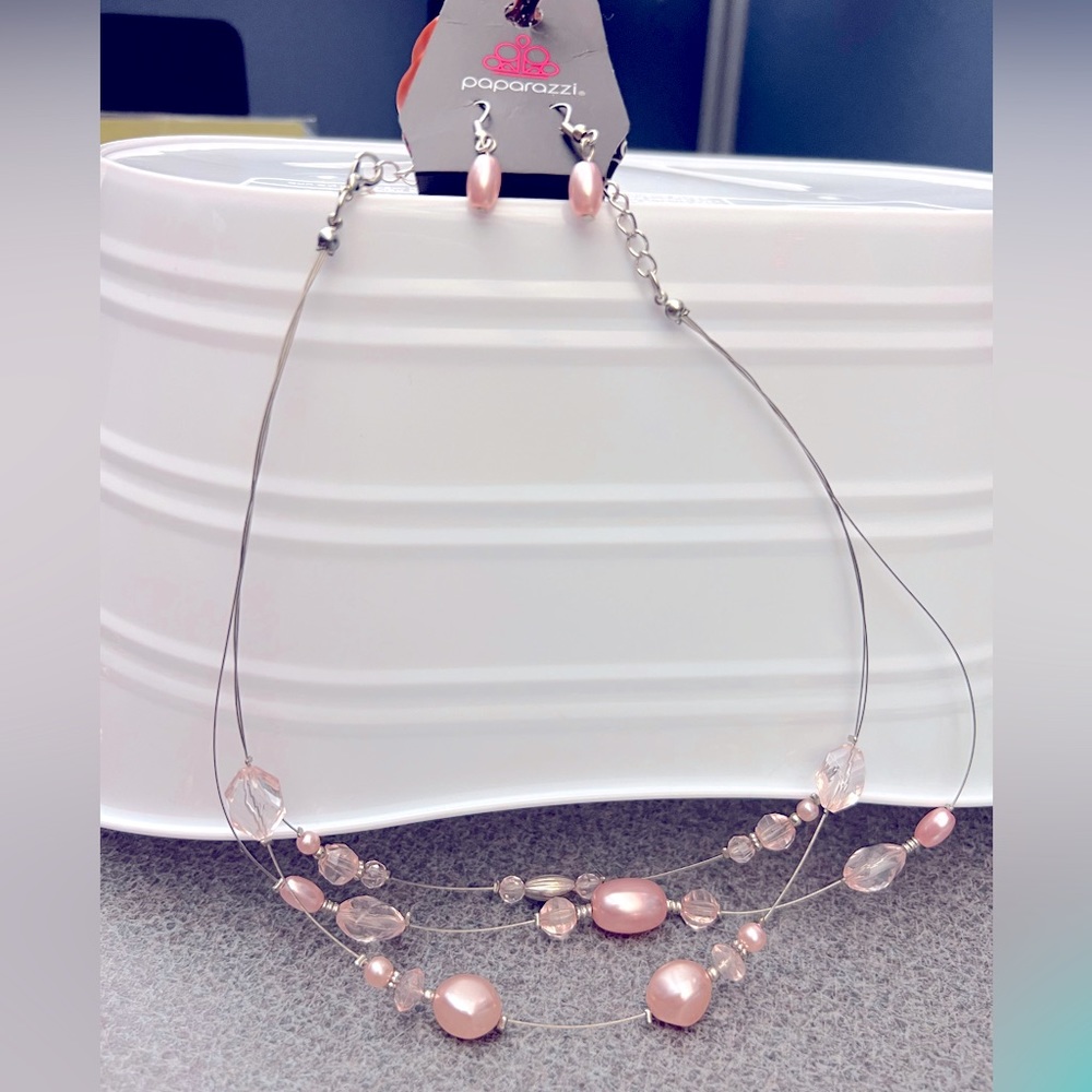 Pink necklace and earring set